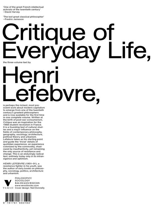Title details for Critique of Everyday Life by Henri Lefebvre - Wait list